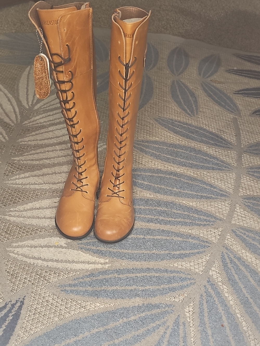 Birkenstock Tall Lace-Up Leather Boots in Tan
